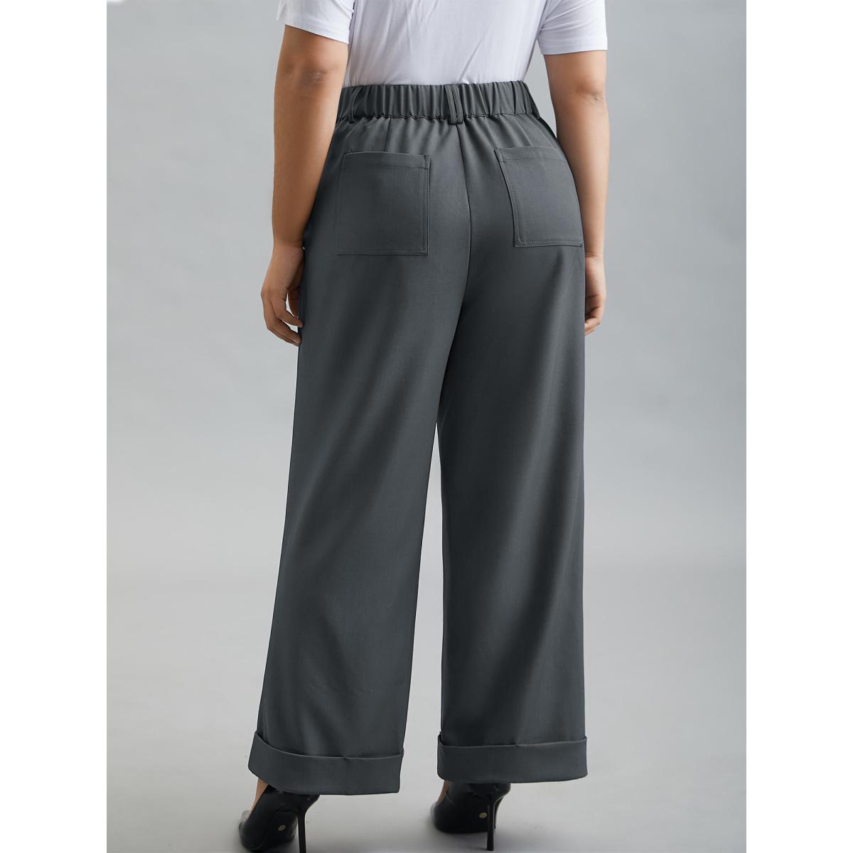 Plus Size Stretchy-Waist Roll Hem Pants Women DimGray Workwear Essentials Bootcut Mid Rise Work Pants BloomChic 18-20/2X Product Image