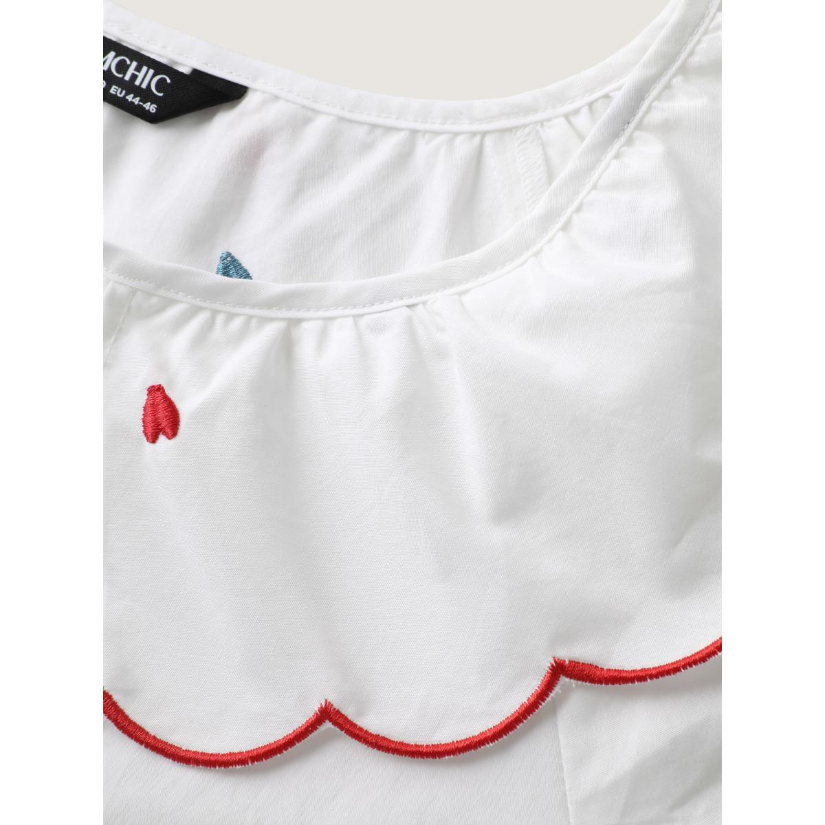 Plus Size Originalwhite Sweetheart Embroidery Doll Collar Blouse Women Short sleeve Peter Pan collar Casual Blouses BloomChic 22-24/3X Product Image