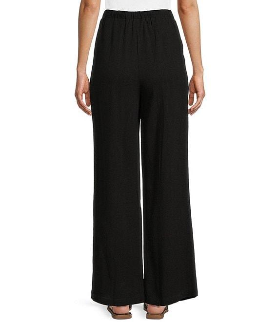 Honey & Sparkle Washed Linen Mid Rise Elastic Waist Flat Front Pants Product Image