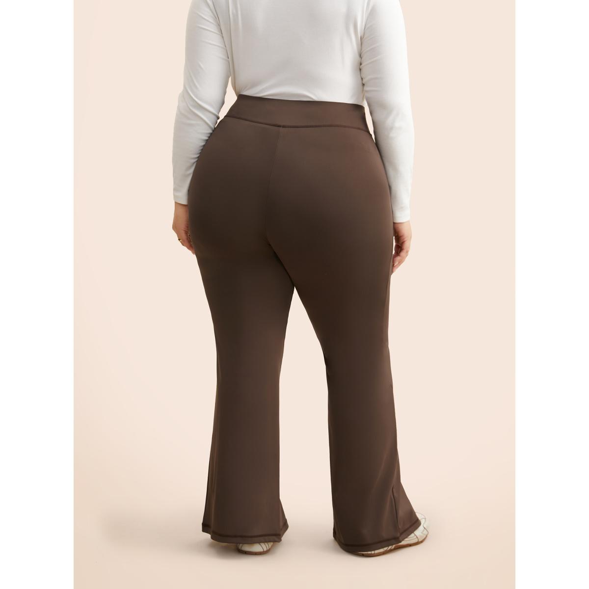 Plus Size High Stretch Split Hem Bootcut Leggings Women DarkBrown Casual High stretch Bootcut Mid Rise Everyday Leggings BloomChic 12/L Product Image