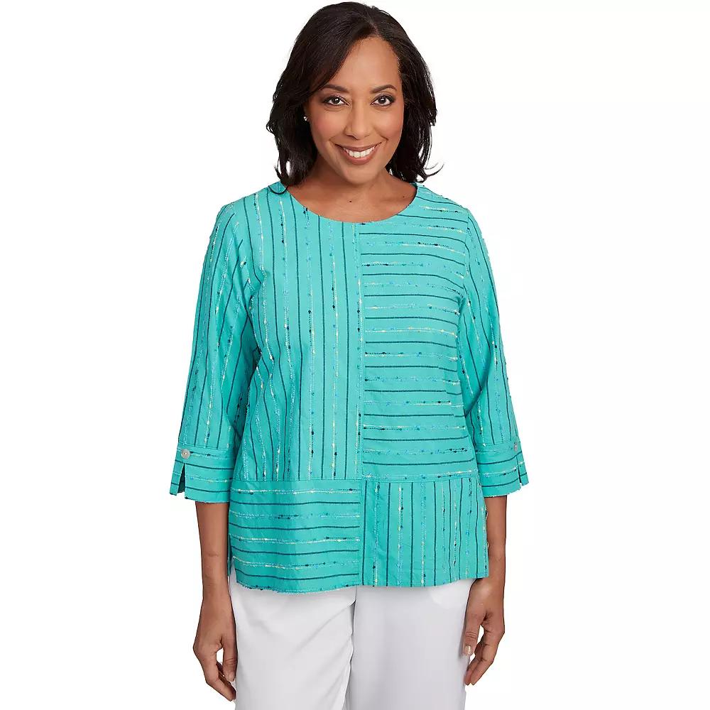Women's Alfred Dunner Spliced Jacquard Texture Top, Size: Small, Green Product Image