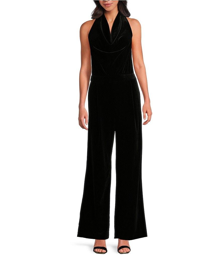 Skies Are Blue Velvet Cowl Neck Sleeveless Wide Leg Jumpsuit Product Image
