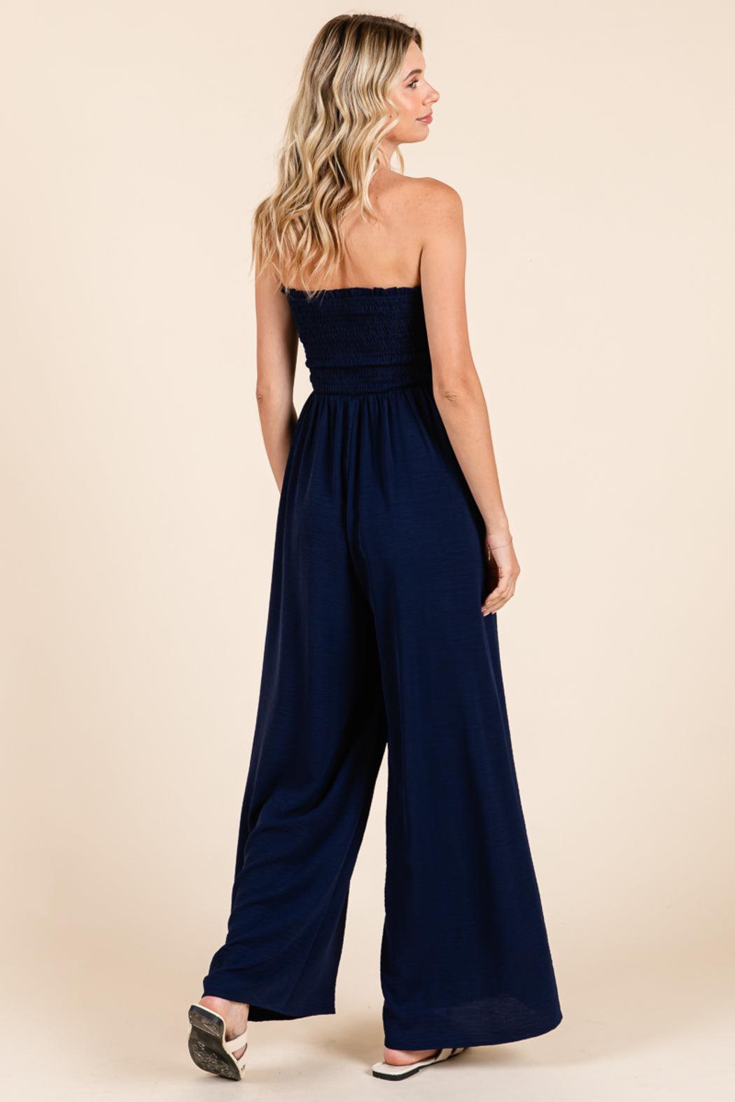 Strapless Smocked Wide-Leg Jumpsuit 1-Piece Outfit Product Image