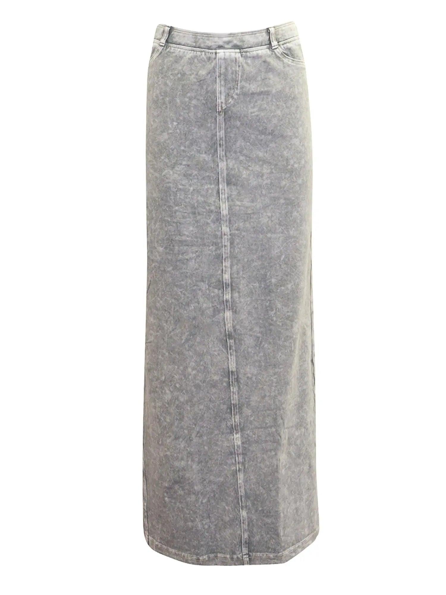 Hard Tail Long Denim Closed Slit Skirt (Style WJ-114) Product Image