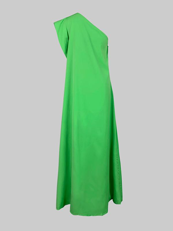 Loose Asymmetric Solid Color Split-Joint One-Shoulder Maxi Dresses Product Image