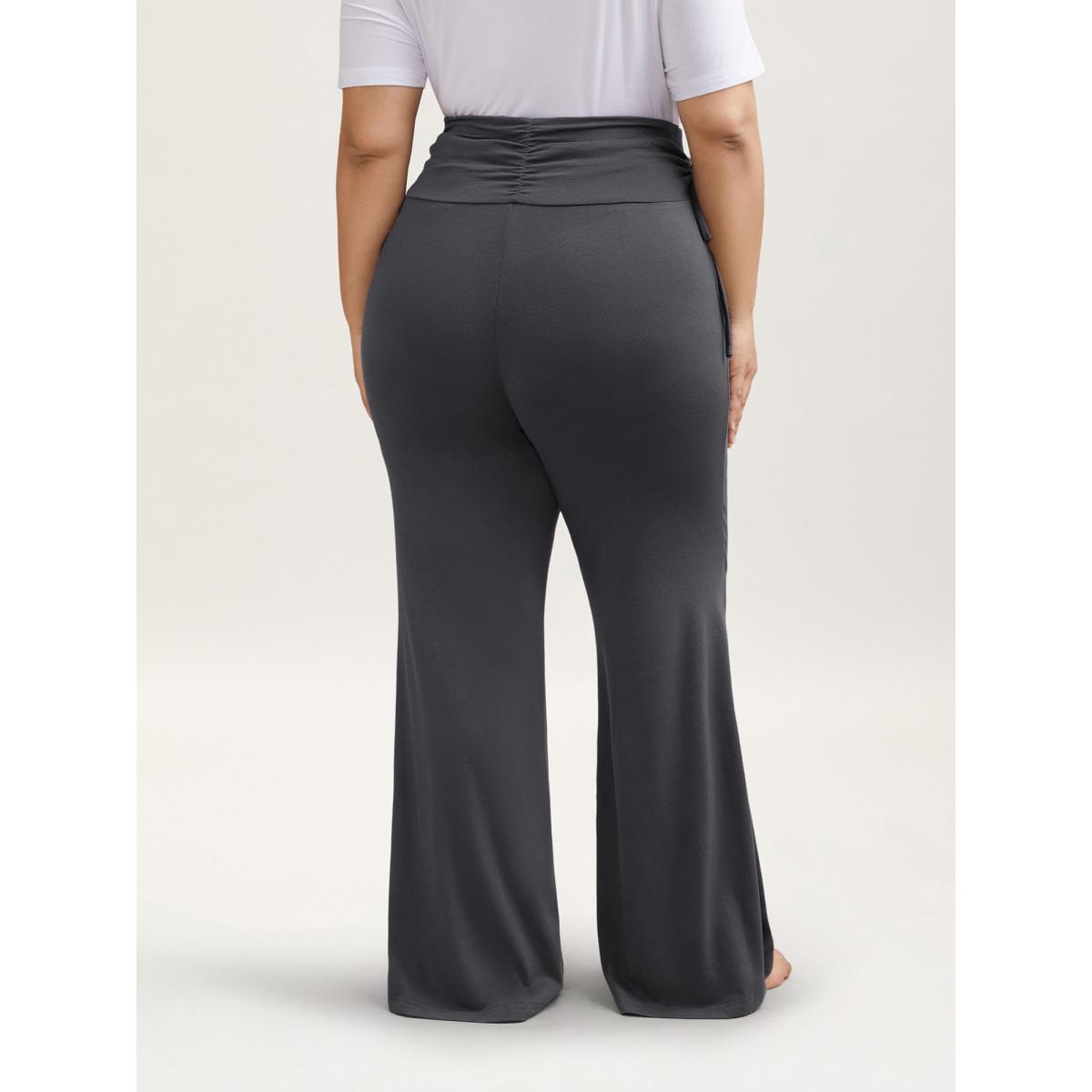 Plus Size Ruched Drawstring Midi-Waist Tight Pants Women DimGray Elegant High stretch Bootcut Mid Rise Everyday Leggings BloomChic 26/4X Product Image