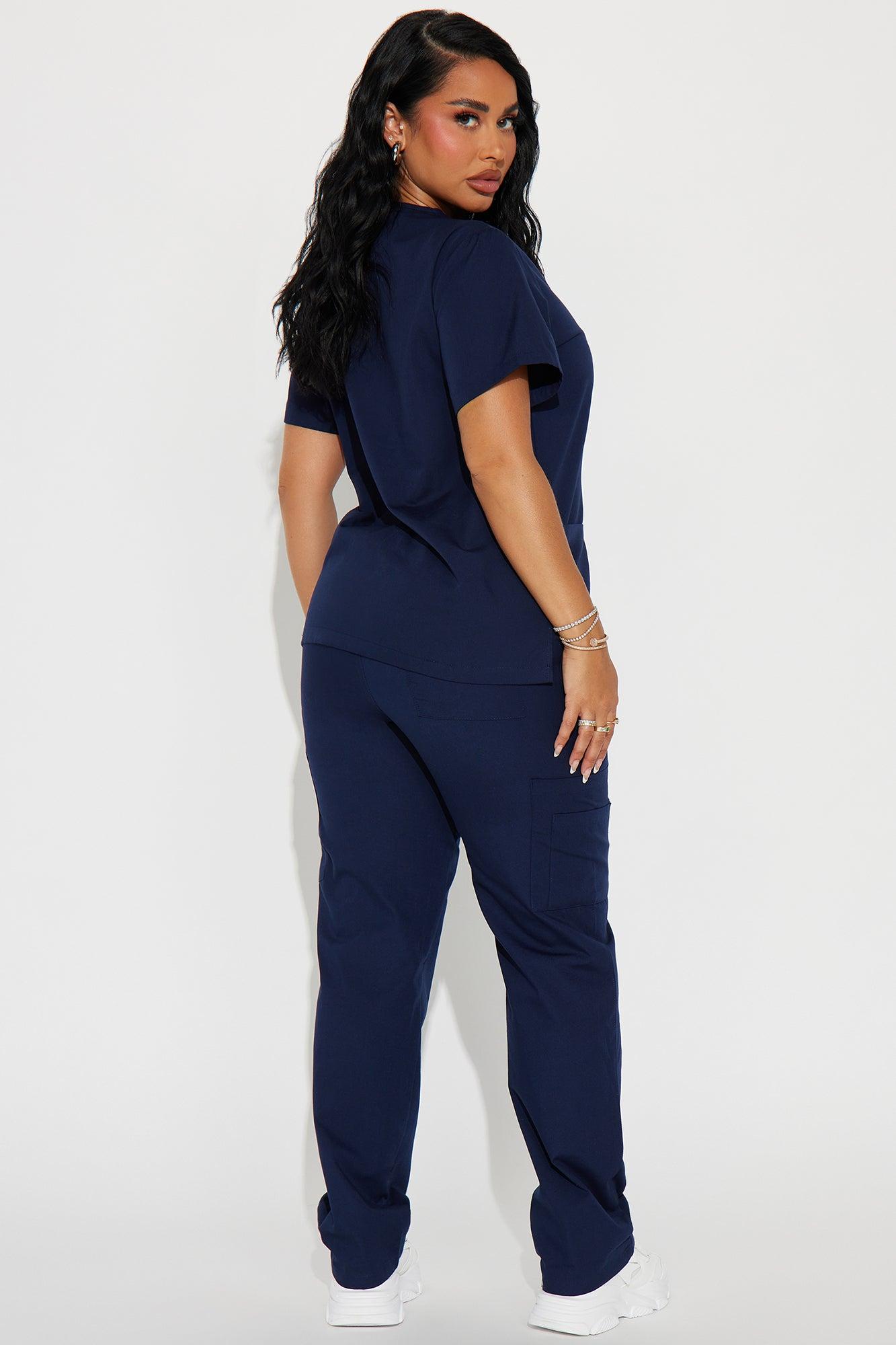 Checking In Cotton Blend Uniform 2 Piece Scrub Set - Navy Product Image