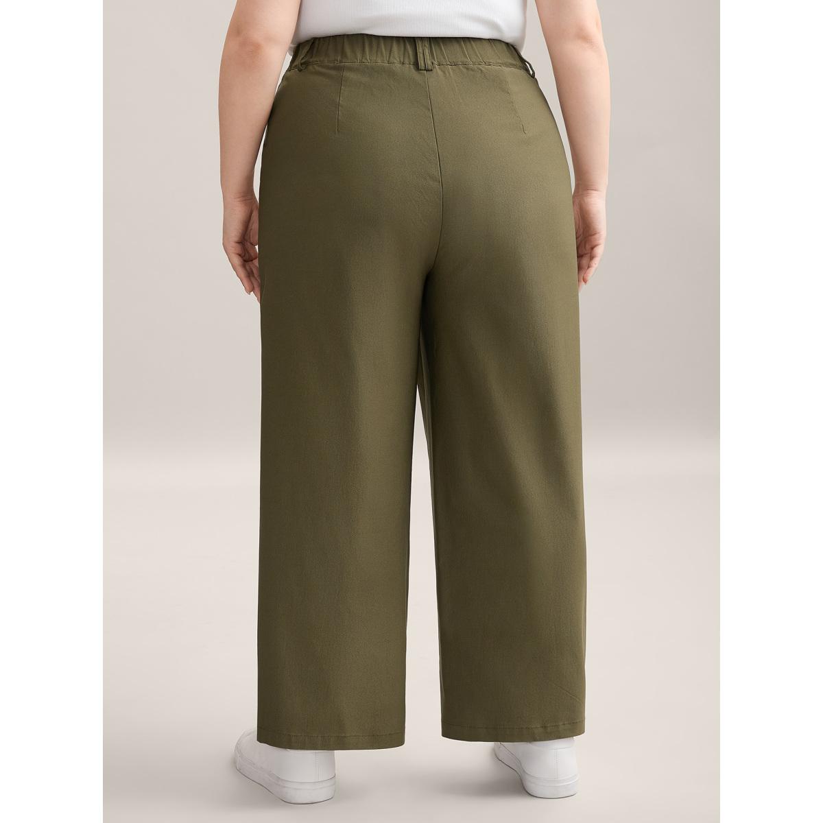 Plus Size Drawstring Waist Straight-Leg Pants Women ArmyGreen Casual Straight Leg Mid Rise Everyday-Casual Pants BloomChic 12/L Product Image