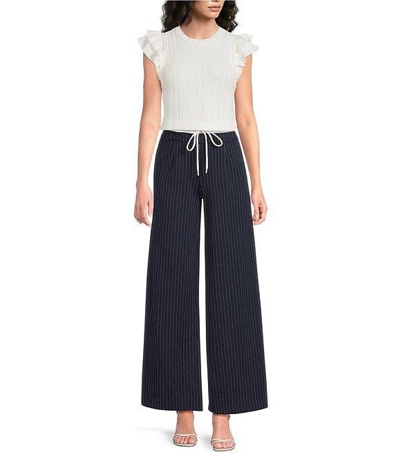 Skies Are Blue Crew Neck Ruffle Cap Sleeve Sweater Knit Top Product Image