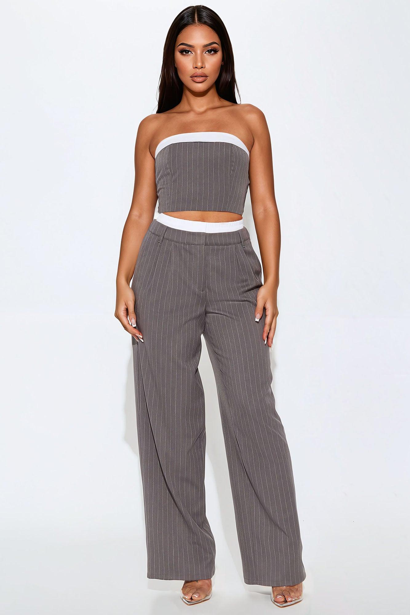 Piper Pinstripe Pant Set  - Charcoal/combo Product Image