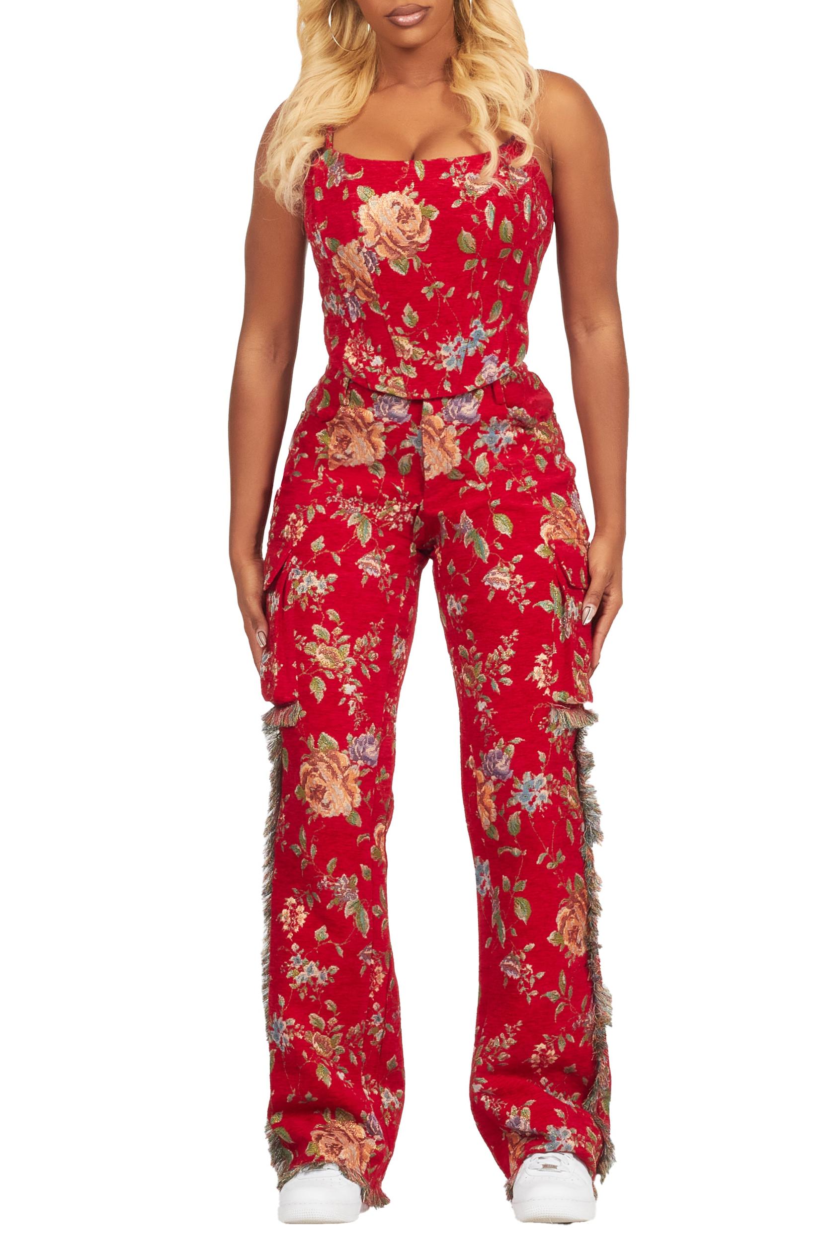 Marionna Red Tapestry Stacked Pant Female Product Image
