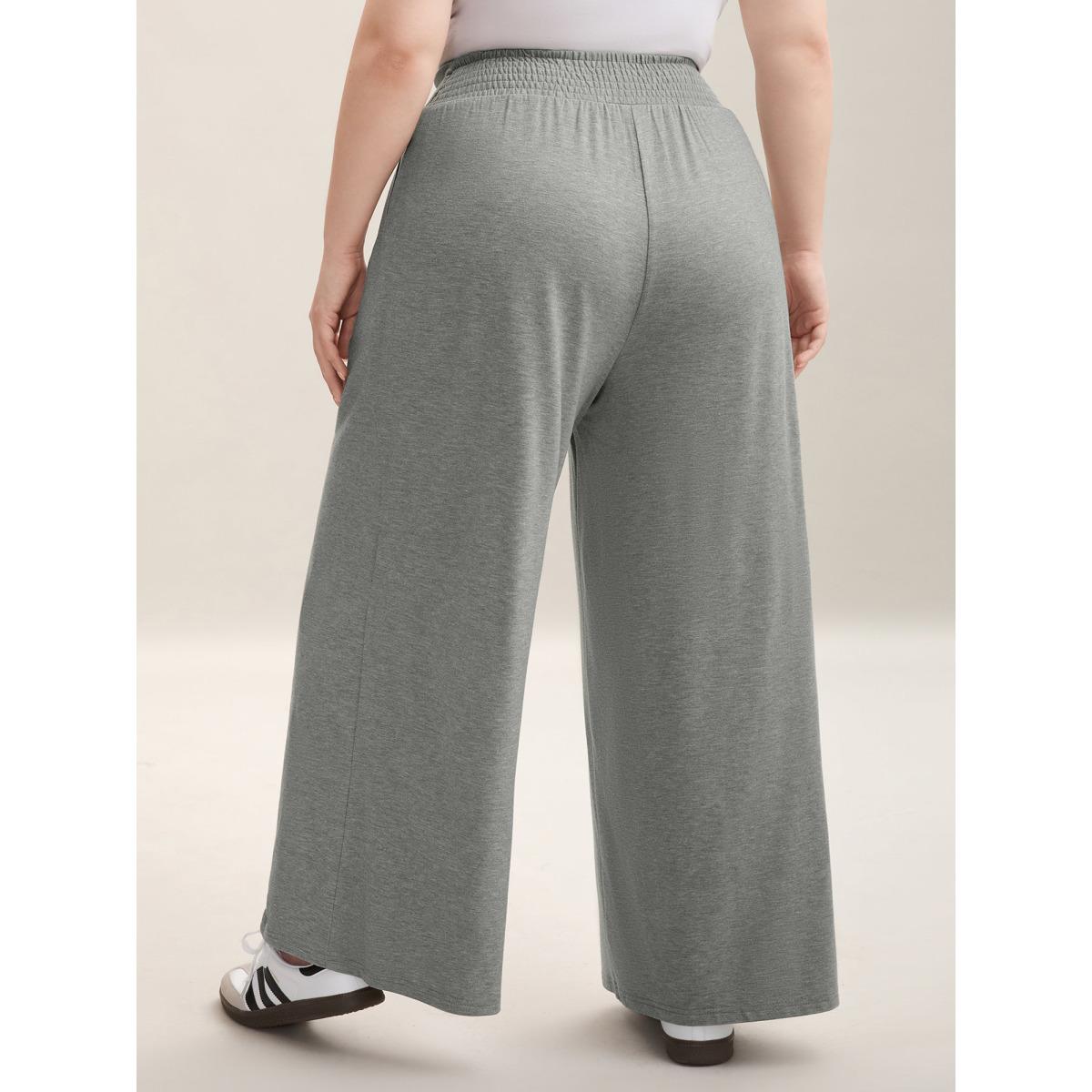 Plus Size Shirred Waist Wide Leg Pull-On Pants Women LightGray Casual Wide Leg Mid Rise Everyday Pants BloomChic 12/L Product Image