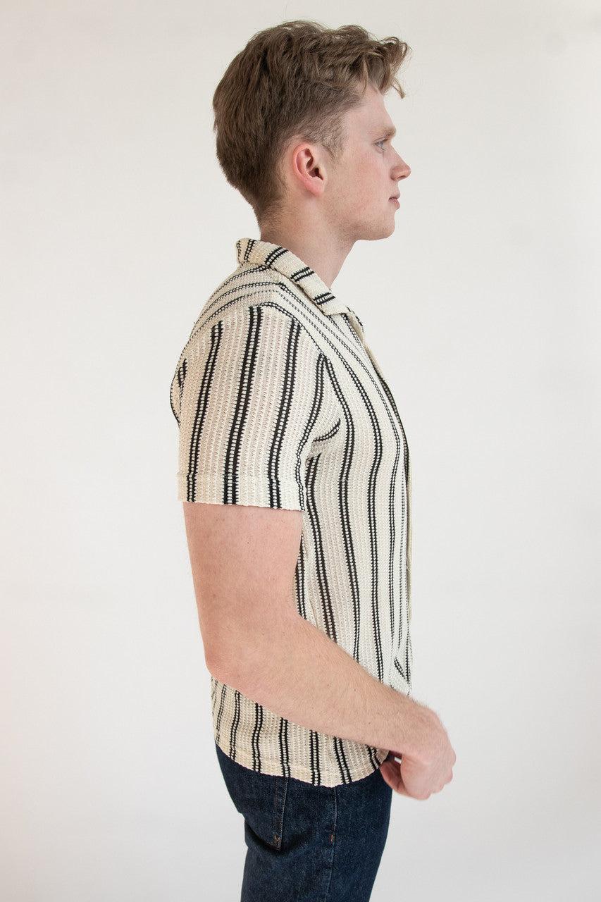 Double Stripe Crochet Button Up Shirt Product Image