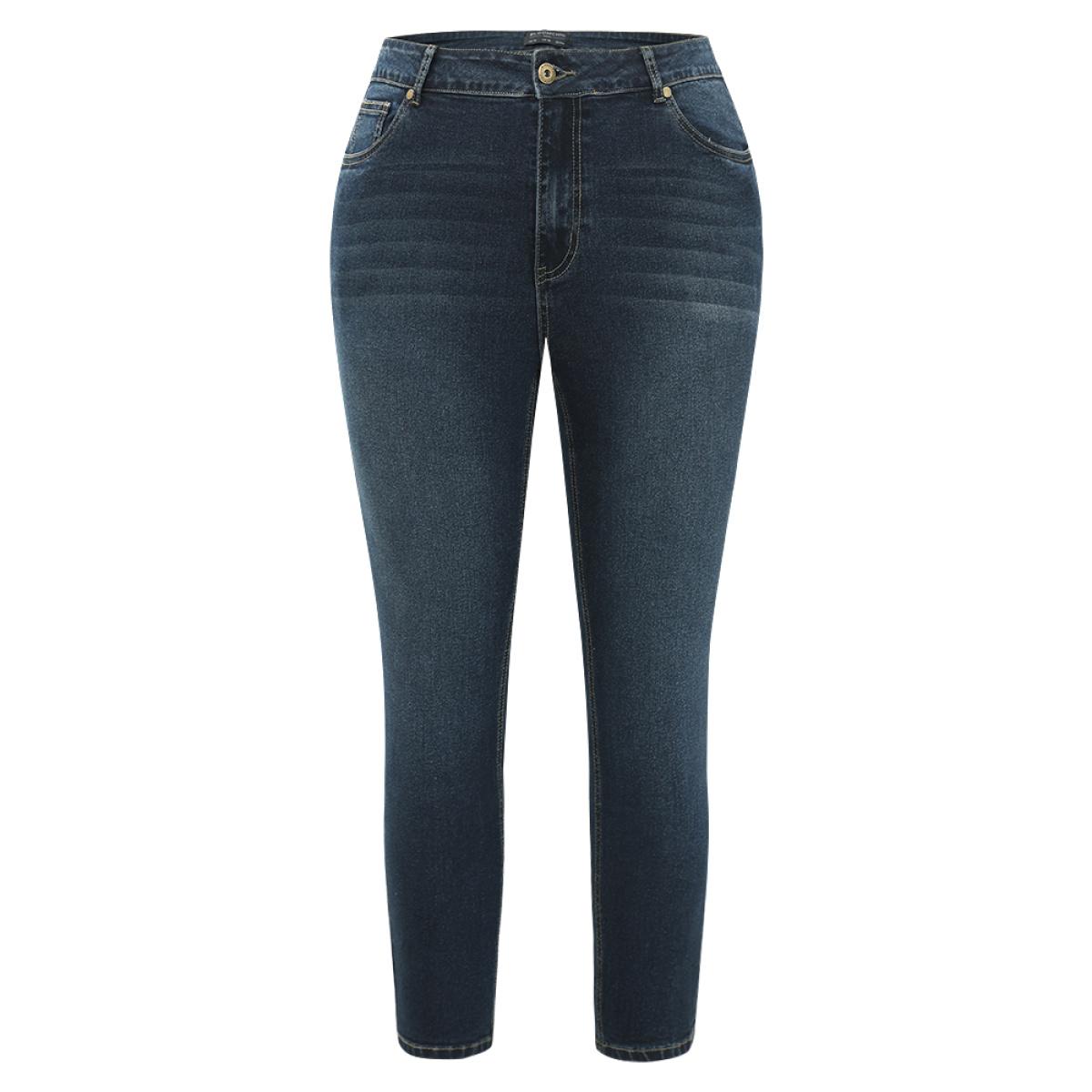 Plus Size Solid Pocket Dark Wash Very Stretchy Jeans Women Midnight Casual Plain Plain High stretch Pocket Jeans BloomChic 14/1X Product Image