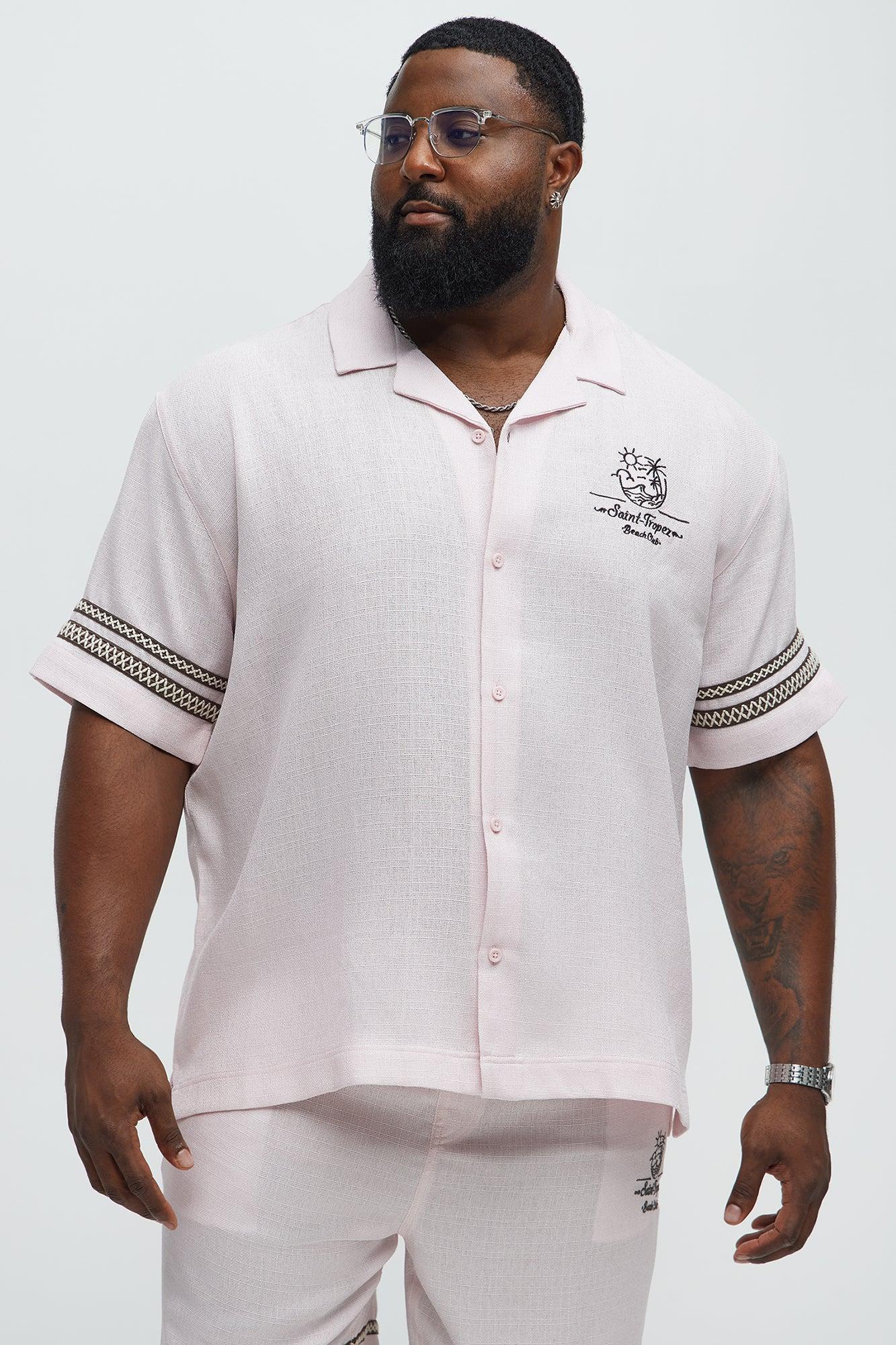 Saint Tropez Linen Like Club Cuban Button Up - Pink Product Image