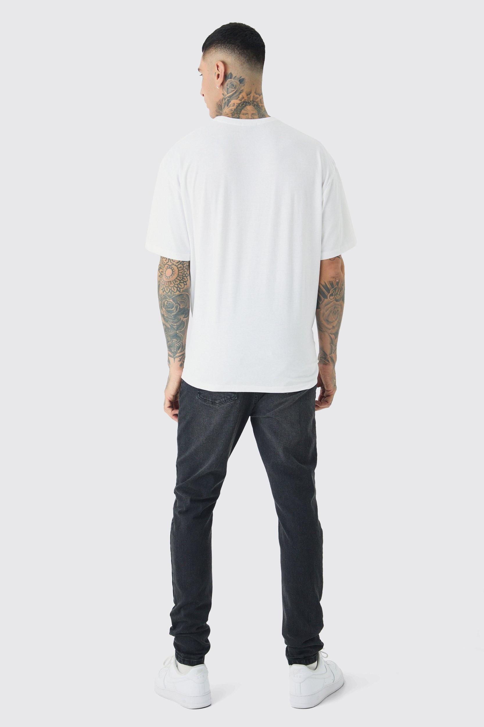 Tall Mono Placement Floral Graphic T-shirt In White | boohooMAN USA Product Image
