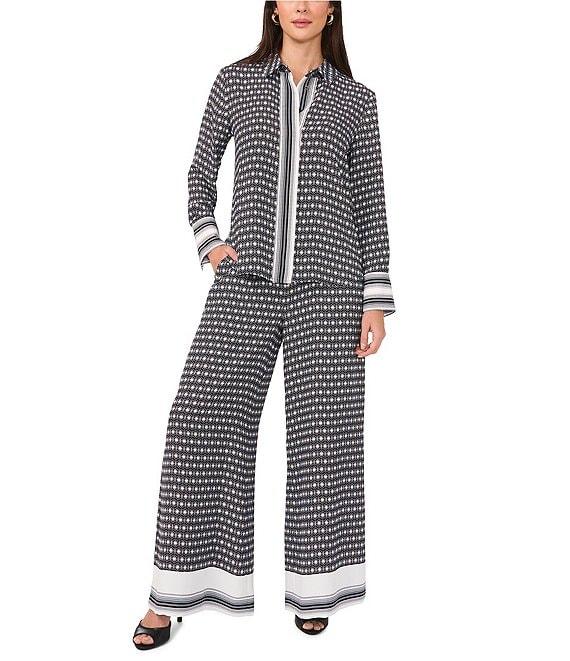 Vince Camuto Woven Printed Wide-Leg Pull-On Pants Product Image