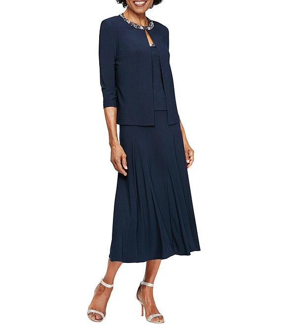 Alex Evenings Beaded 3/4 Sleeve Scoop Neck 2-Piece Jacket Dress Product Image