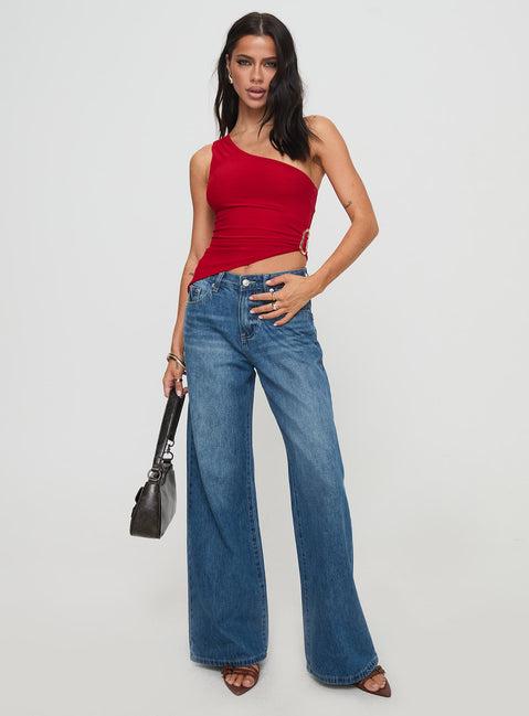 Machiatto One Shoulder Top Red Product Image