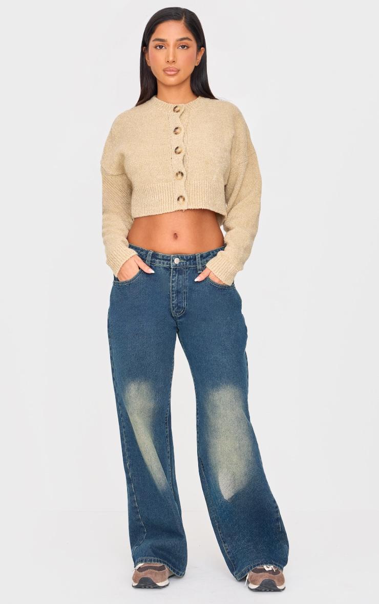 Petite Oatmeal Knitted Button Up Cardigan Product Image