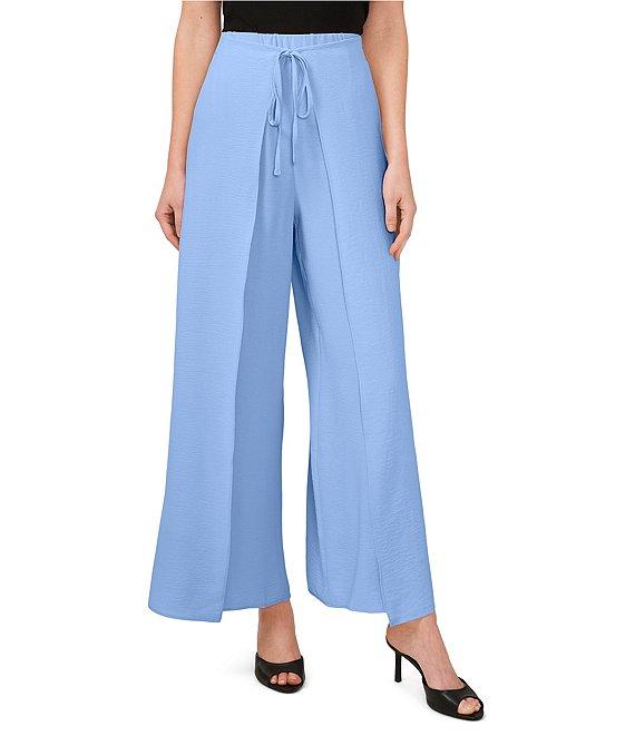 CeCe Wide Leg Pleated Front Asymmetrical Hem Crinkle Twill Pants Product Image