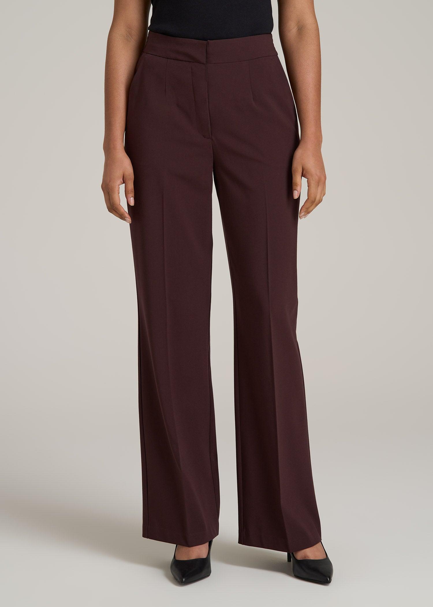 Flat Front Wide Leg Dress Pants for Tall Women in Oxblood Product Image