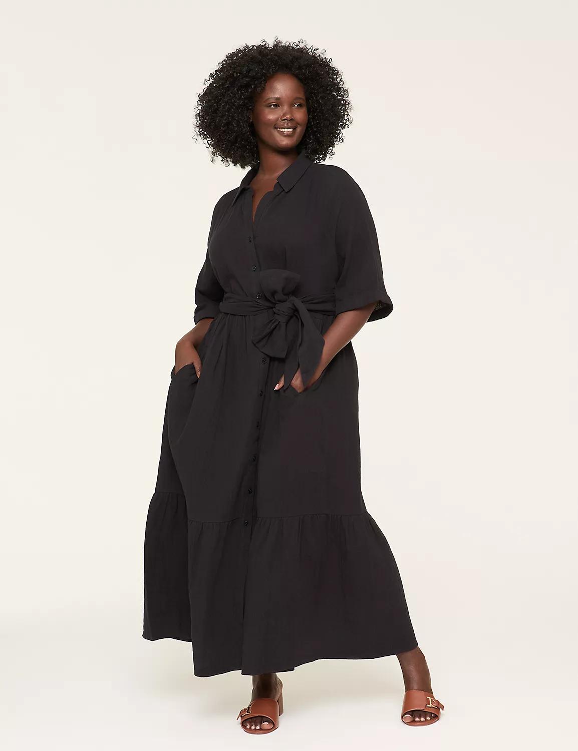 Tie-Waist Button-Front Maxi Dress Product Image