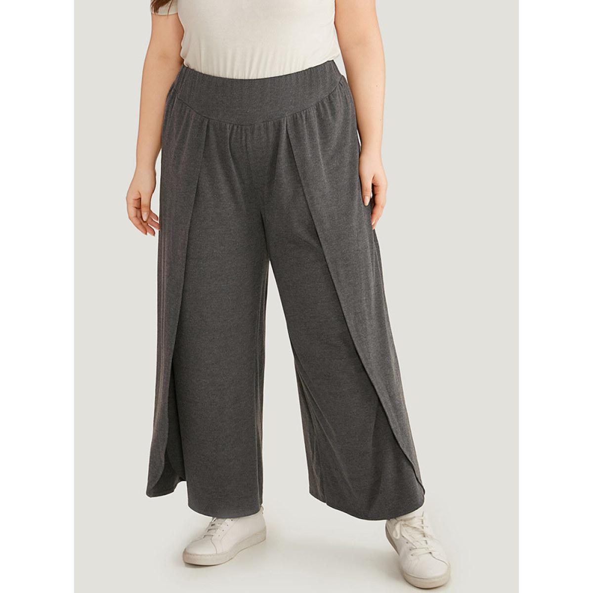 Plus Size Wideband Waist Tiered Wide Leg Pants Women DimGray Casual Wide Leg High Rise Dailywear Pants BloomChic 28/5X Product Image