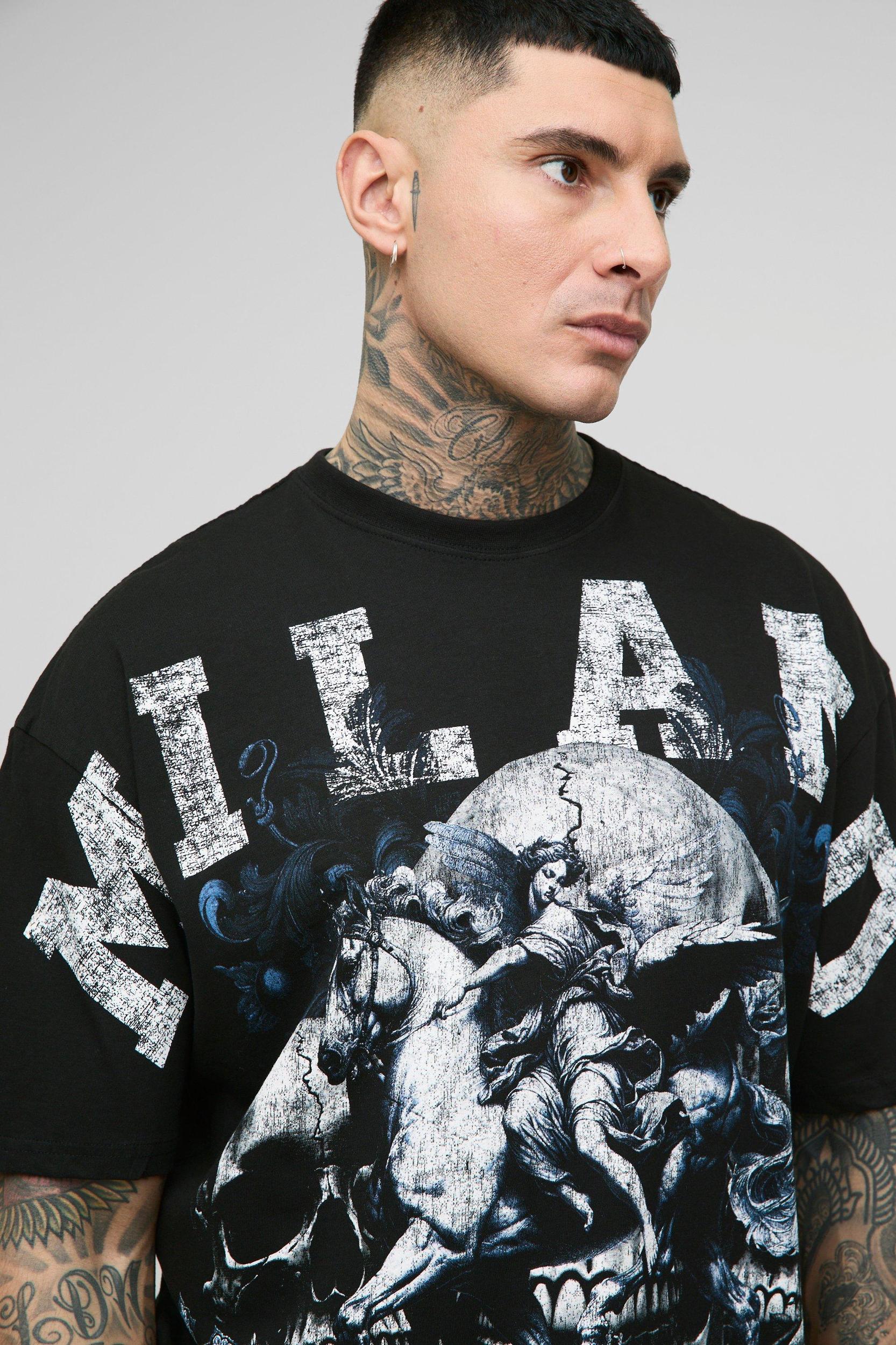 Tall Oversized Milano Renaissance Skull Over The Seam Print T-Shirt | boohooMAN USA Product Image