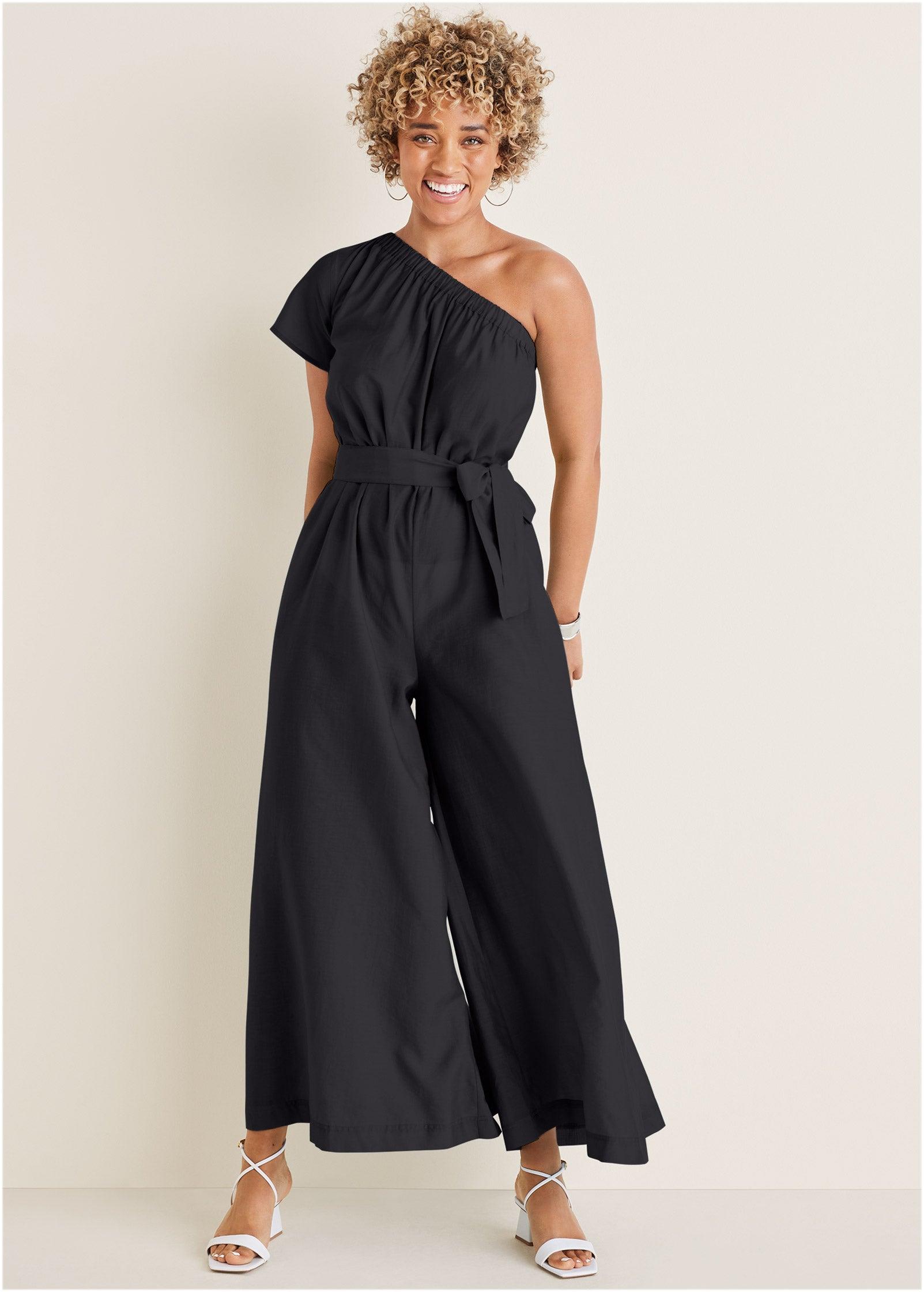 One Shoulder Jumpsuit - Black Product Image