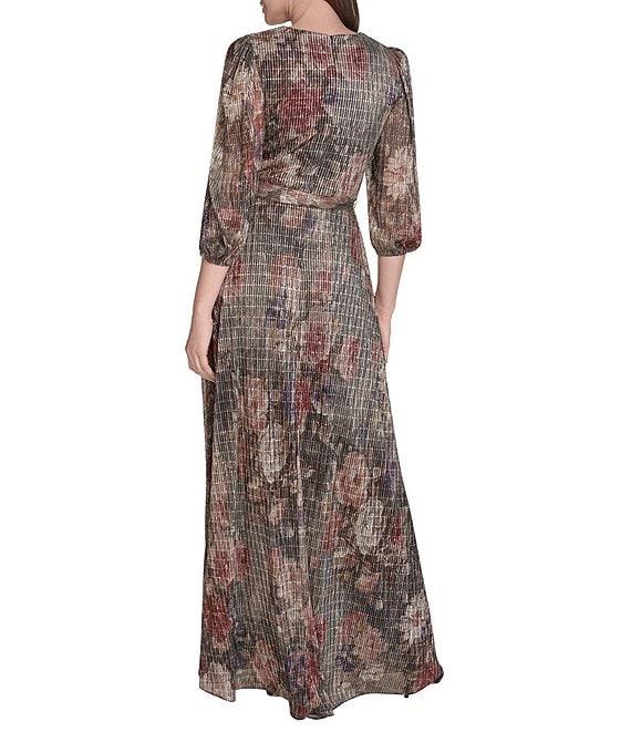 Jessica Howard Petite Size Metallic V-Neck Long Sleeve Gown Product Image