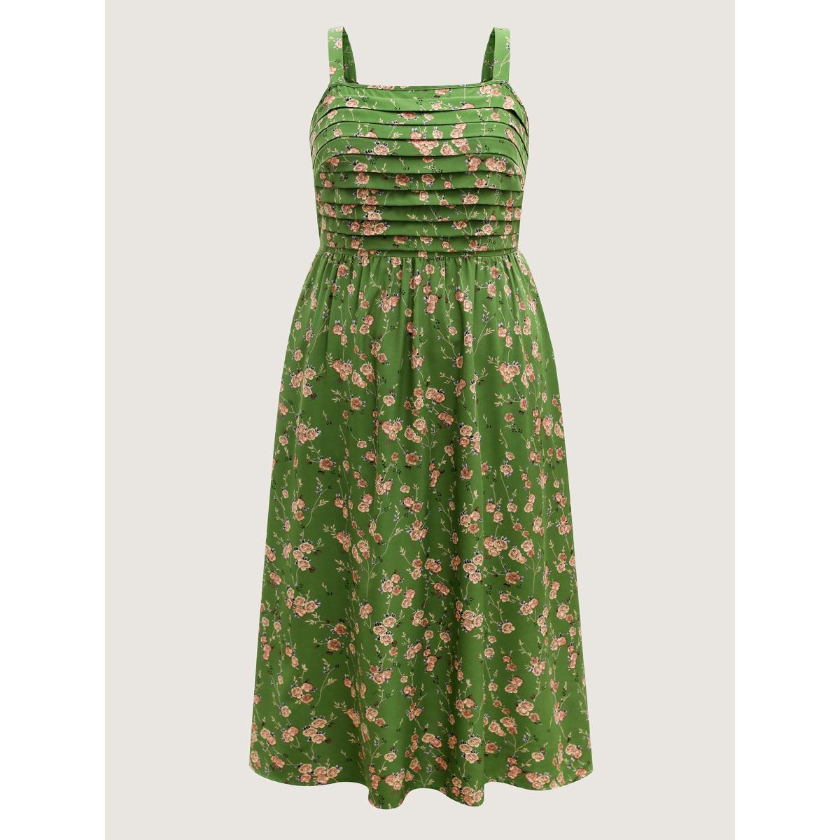 Plus Size Breezy Floral Pleated Pockets Midi Dress Emerald Women Non Sleeveless Curvy BloomChic 22-24/3X Product Image