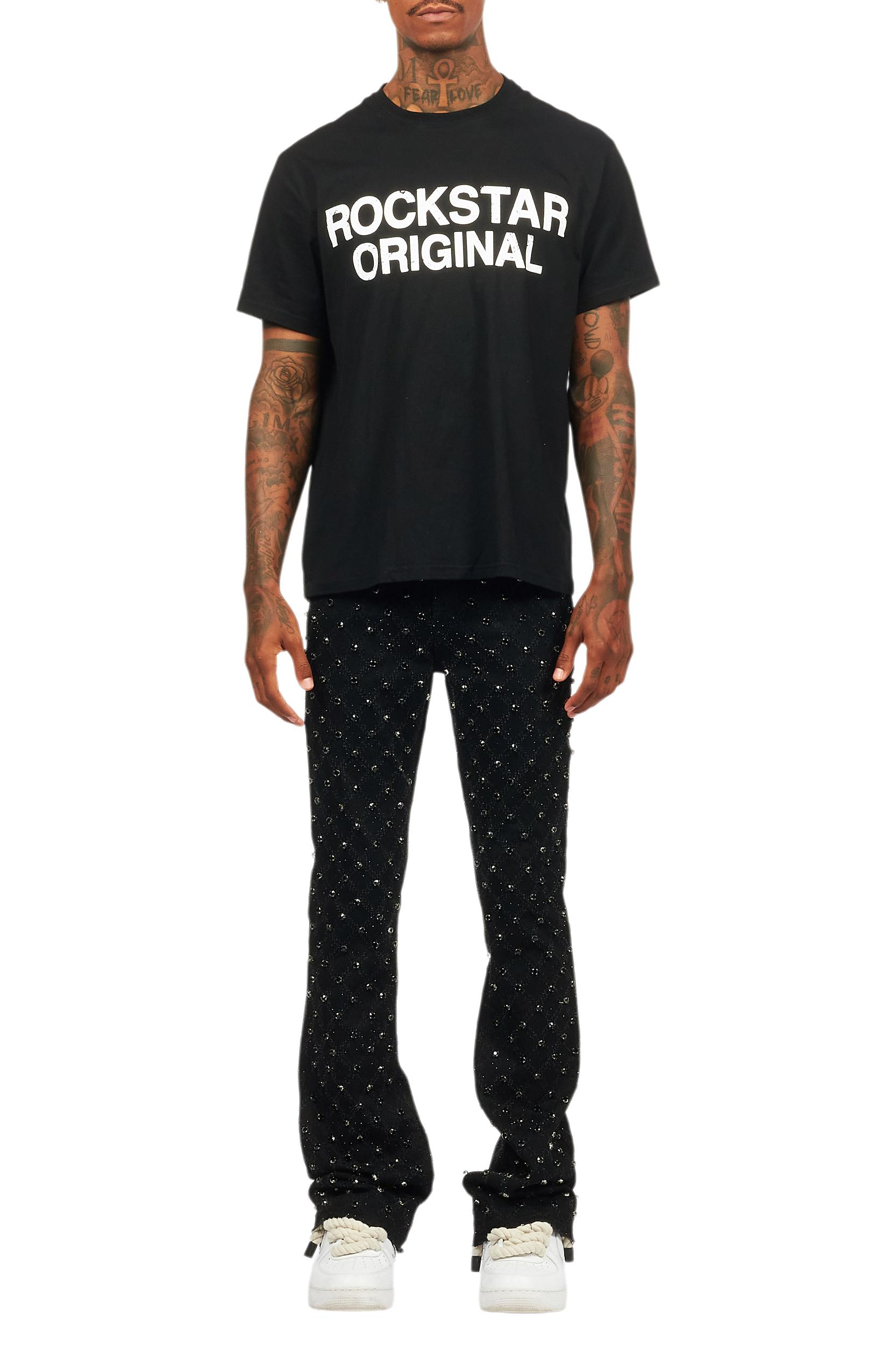 Glit Black Rhinestone Stacked Flare Jean Male Product Image