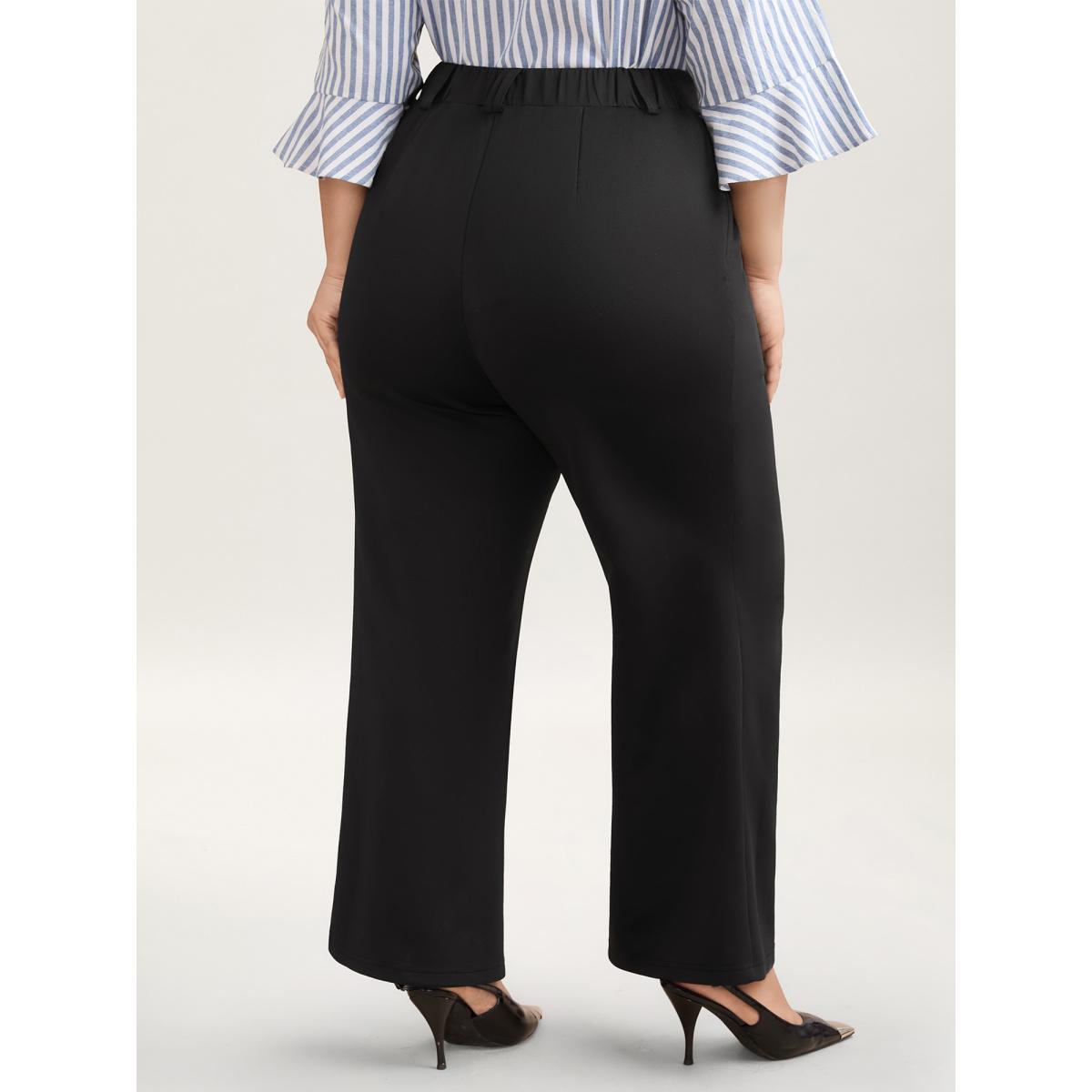 Plus Size Stretchy Waist Zipper Pocket Flared Pants Women Black Office Bootcut Mid Rise Office Pants BloomChic 12/L Product Image