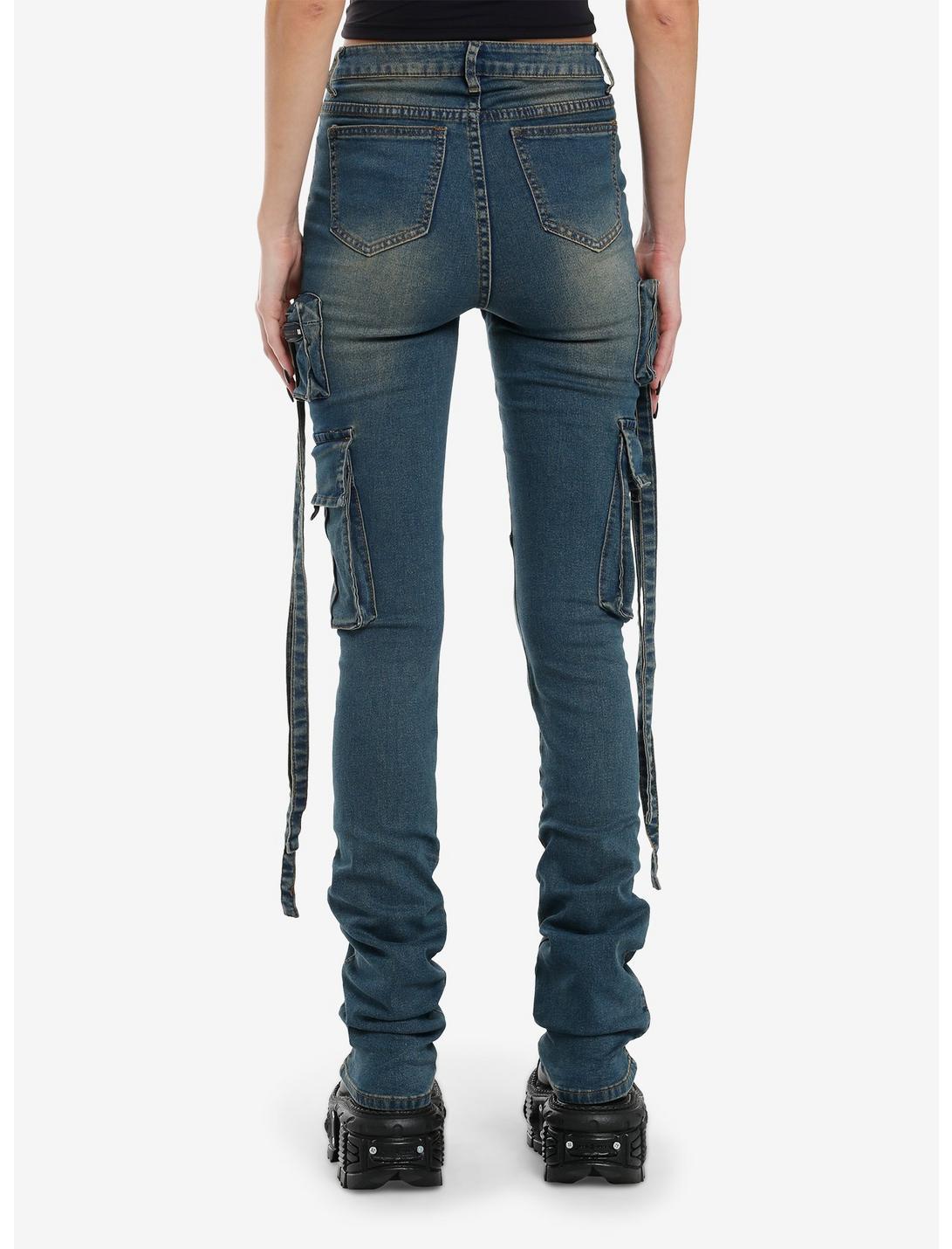 Dark Indigo Vintage Wash Cargo Stacked Jeans Product Image