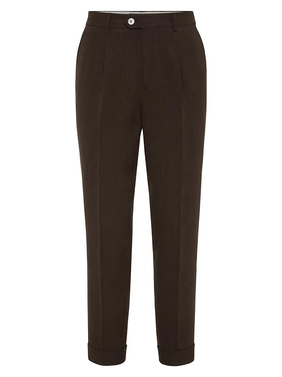 Mens Twisted Linen Leisure Fit Trousers with Pleat Product Image