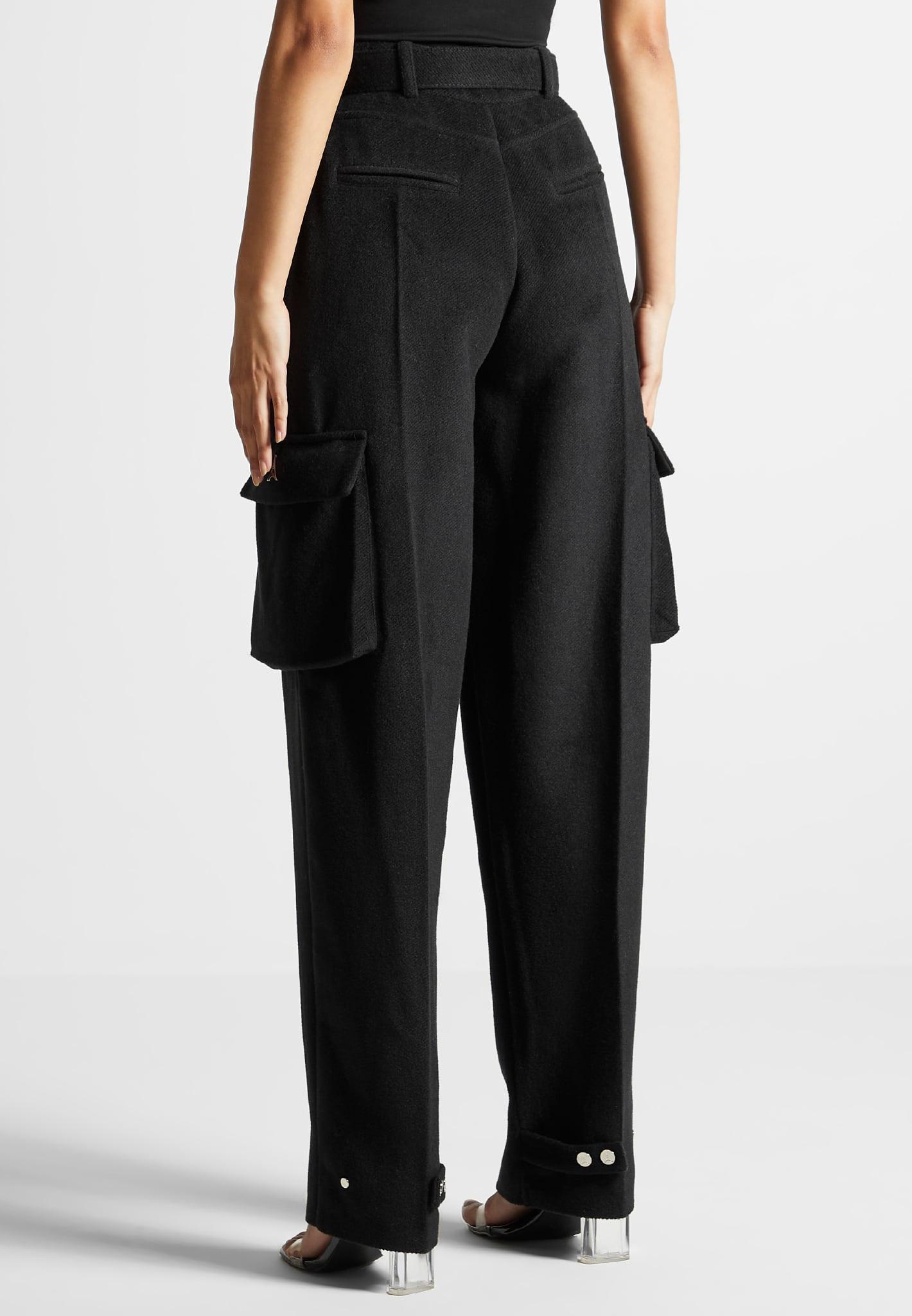 Wool Tailored Cargo Trousers - Black Female Product Image