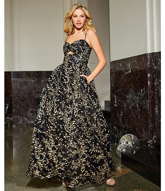 Blondie Nites Mesh Glitter Floral Sweetheart Neck Sleeveless Long Dress Product Image
