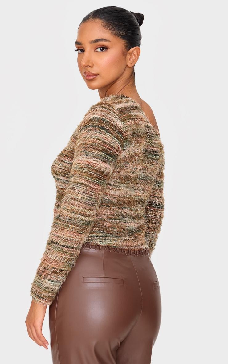 Petite Khaki Textured Stripe Asymmetric Top Product Image