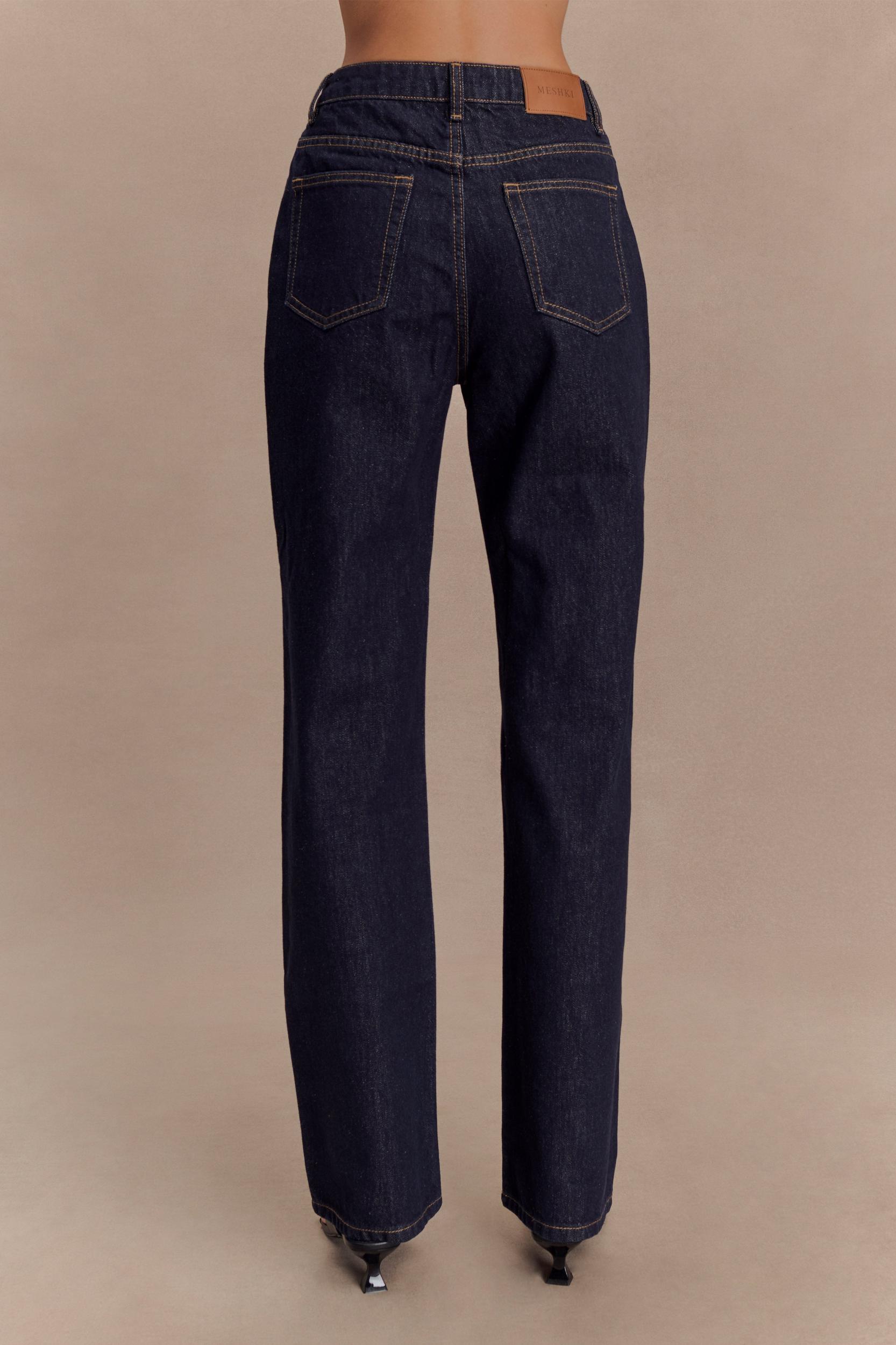 Janine High Waisted Straight Leg Jeans - Washed Indigo Blue Product Image