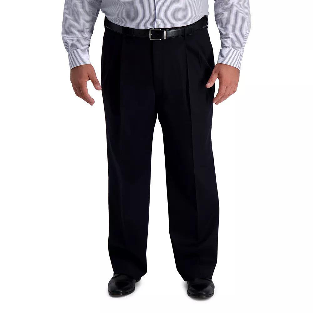 Big & Tall Haggar® Premium No-Iron Khaki Stretch Classic-Fit Pleated Expandable Waist Pants, Men's,  Product Image