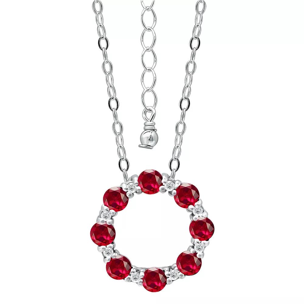 Aleure Precioso Sterling Silver Cubic Zirconia Circle Pendant Necklace, Women's, Size: 16", Silver Tone Red Product Image