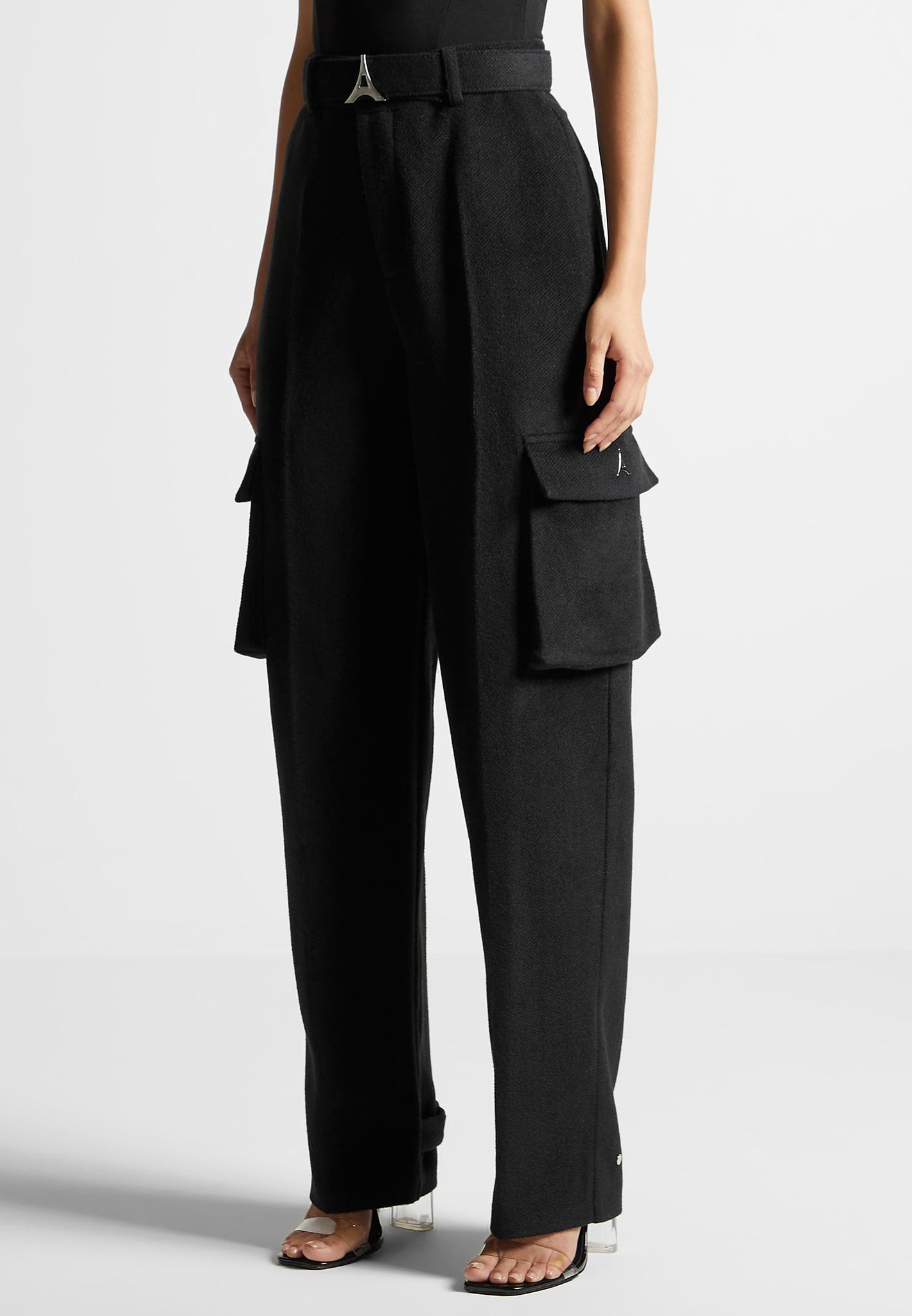 Wool Tailored Cargo Trousers - Black Female Product Image
