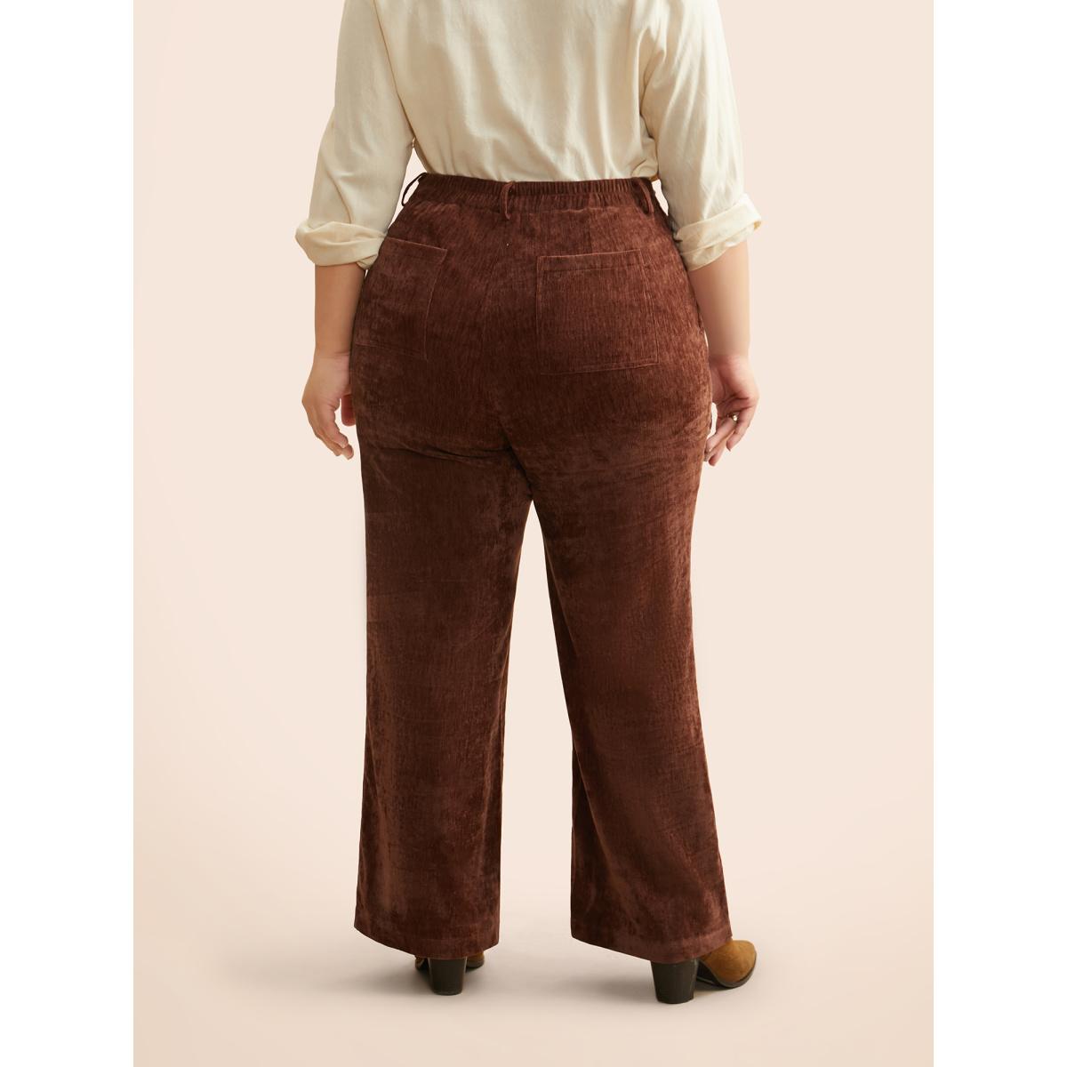 Plus Size Mid Rise Chenille Bootcut Pants Women Browncoffeecolor Elegant Bootcut Mid Rise Everyday Pants BloomChic 30/6X Product Image