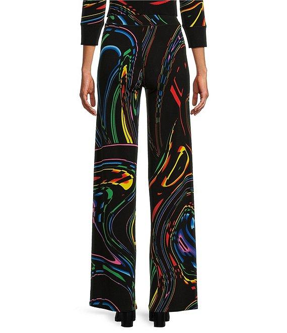 Eva Varro Knit Abstract Swirl Print High Waist Single Layered Pull-On Straight Pants Product Image