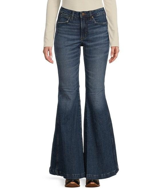Wrangler® Mid Rise Trumpet Flare Stripe Print Western Jeans Product Image