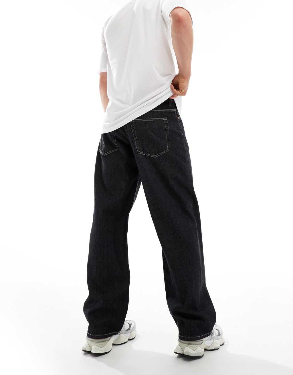 Weekday Sphere low waist loose fit jeans in black acid wash Product Image