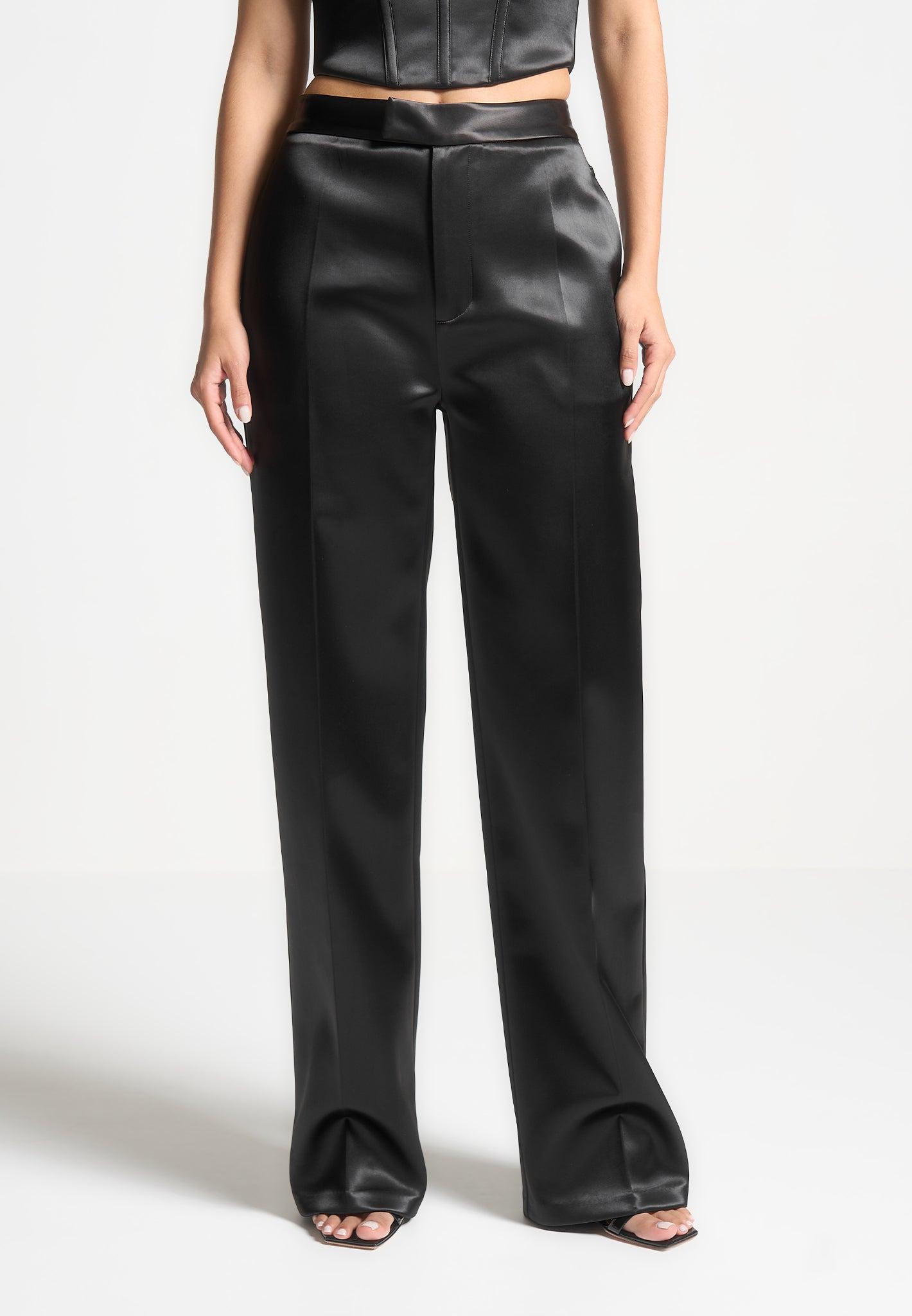 Bella - Satin Tailored Trousers - Black Female Product Image