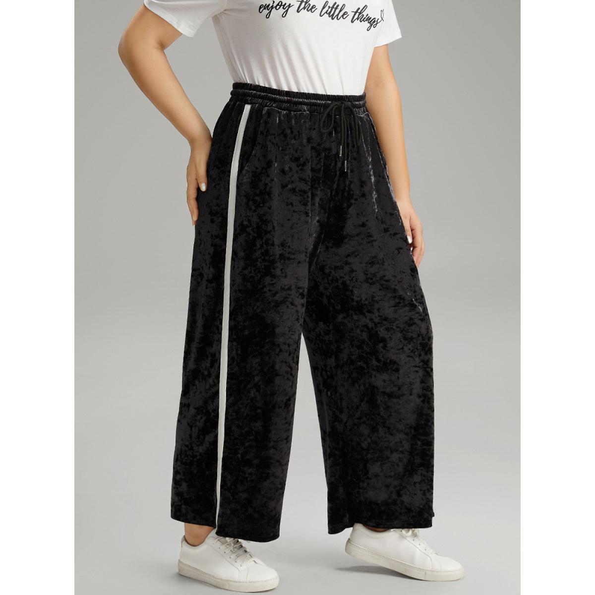 Velvet Contrast Webbing Elastic Waist Sweatpants Midnight Plus Size Women Casual Dailywear Contrast 18-20/2X Bloomchic Product Image