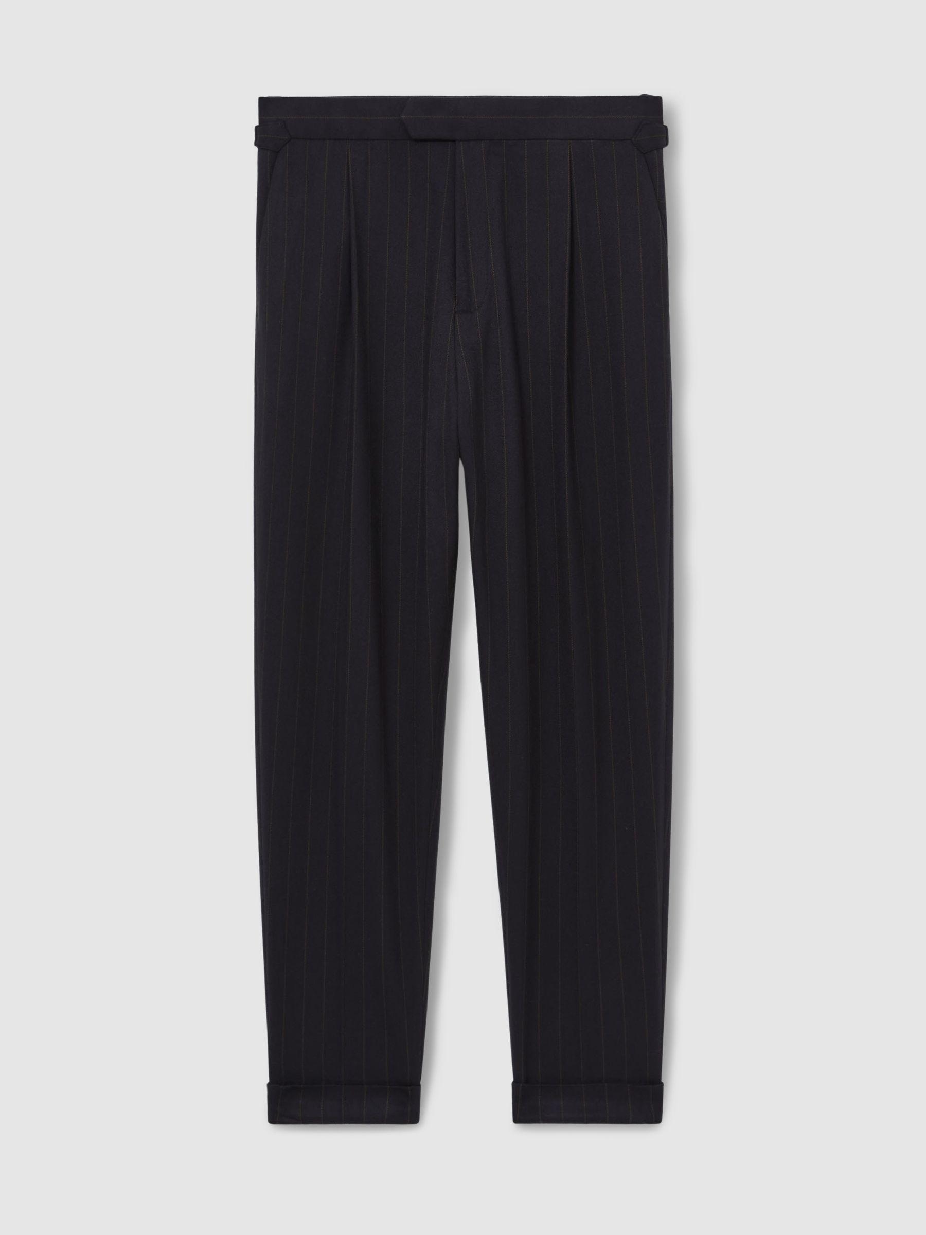 Pinstripe Tapered Trousers in Navy Product Image